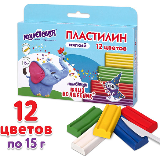 Пластилин мягкий Юнландия 12 цветов со стеком арт.106439 Россия