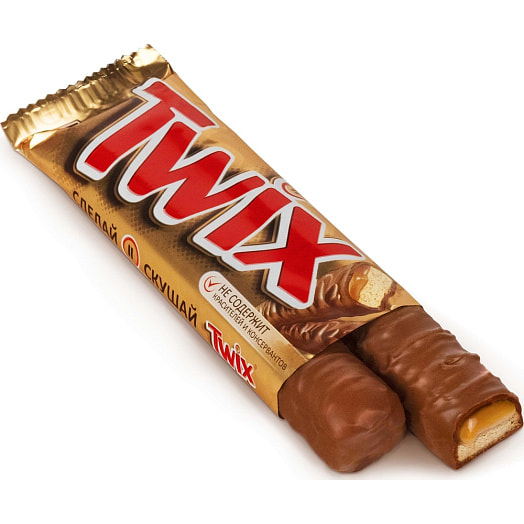 Шоколадный батончик Twix печенье, карамель 55г Россия