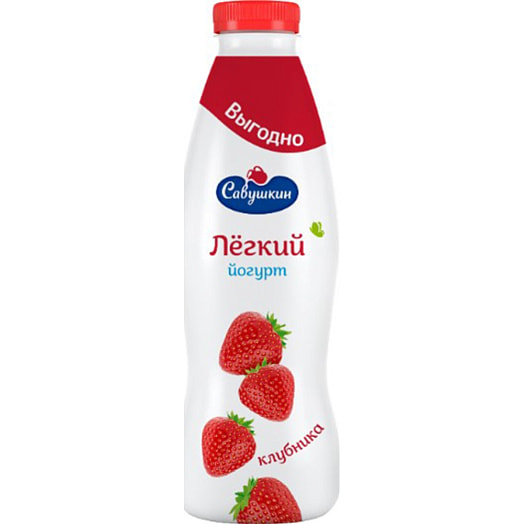 Йогурт Лёгкий Клубника 1% 415г Савушкин продукт Беларусь Легкий