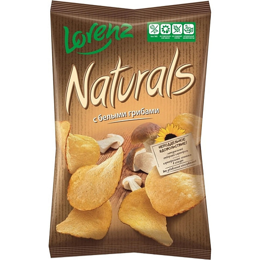 Чипсы картофельные Naturals с белыми грибами 100г Лоренц Снэк-Уорлд Продакшн Кириши Россия Naturals