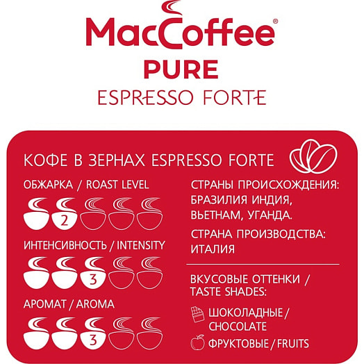 Кофе MacCoffee PURE Espresso Forte жареный молотый натур 250г дой-пак Gruppo Gimeka srl. Италия
