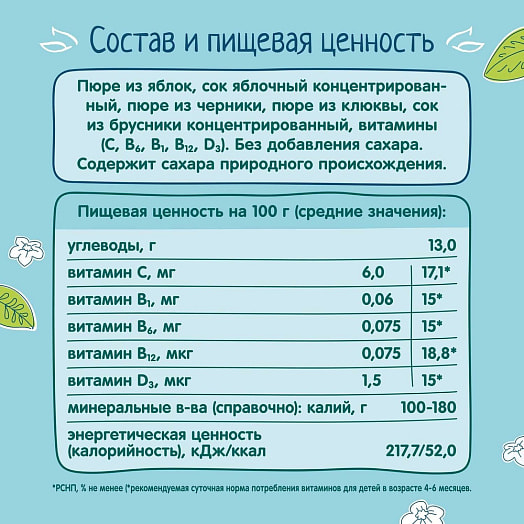 Пюре Фрутоняня Витаминный салатик с черникой 90г АО Прогресс Россия