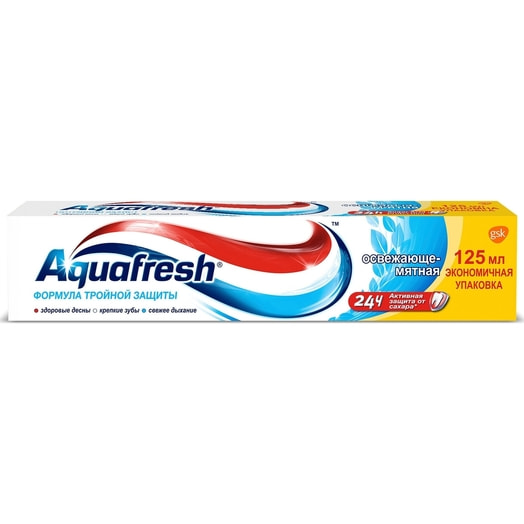 Паста зубная Aquafresh 125мл Освежающе-Мятная (Fresh and Minty) GlaxoSmithKline Великобритания