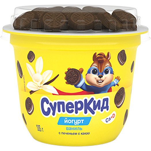 Йогурт для пит/детей СуперКид Ваниль, печенье с какао обог Са, вит D 2% 103г ОАО Савушкин продукт Беларусь Савушкин продукт