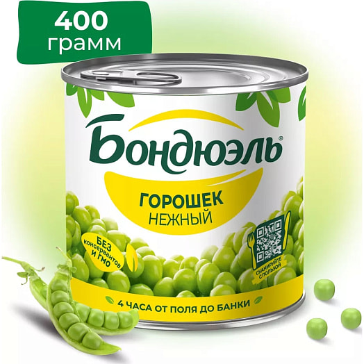Горошек зеленый Bonduelle Нежный 400г ж/б Нежный Россия