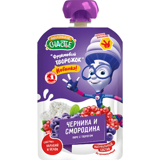Пюре Фиксики фруктовый творожок Черника, смородина для дет/пит 85г Белфуд Продакшн Беларусь Фиксики