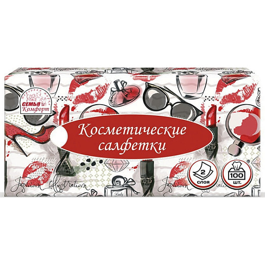 Салфетки косметические Семья и Комфорт 100л 2-сл белые Россия