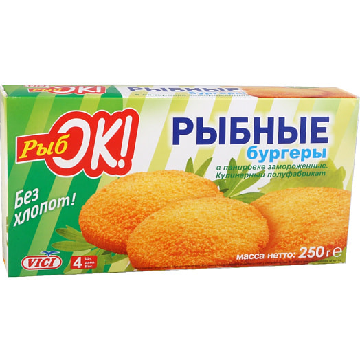 Бургеры РыбОКиз фарша рыбного в панировке обжар/зам 250г ИТУП Экофорт Россия