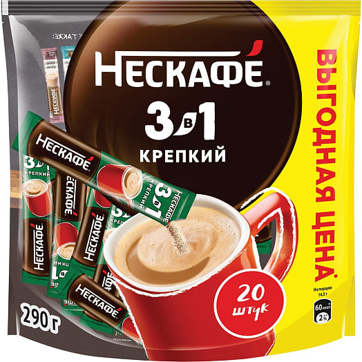 Напиток кофейный Нескафе Strong 3в1 растворимый 14.5г Россия