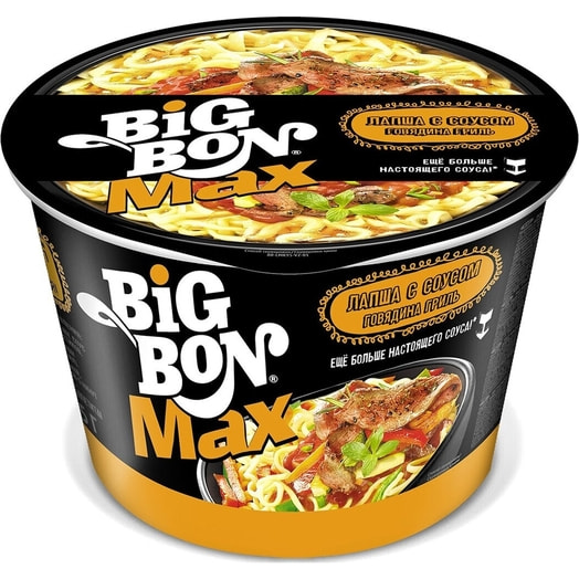Лапша BigBon 95г с соусом с говядиной гриль Mareven Food Central Россия