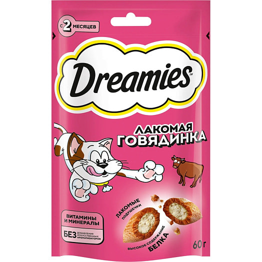 Лакомство Dreamies Говядина для взр кошек 60г ООО Марс Россия Dreamies