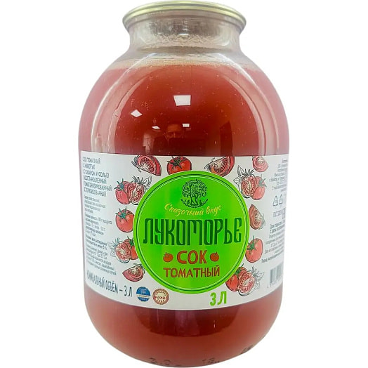 Сок томатный с мякотью с сахаром и солью 3л ст/б Беларусь Лукоморье