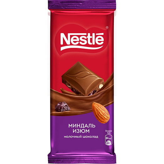 Шоколад 82г молочный с миндалем и изюмом ООО Нестле Россия, Россия, 115 Россия Nestle