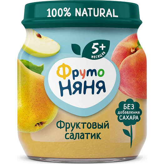 Пюре 100мл ст/б из яблок и персиков со сливками для д/п ФрутоНяня Россия