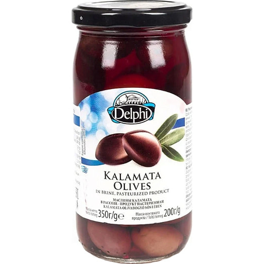 Маслины Kalamata с косточкой в рассоле DELPHI 350г ст/б Intercomm Foods  S.A. Греция