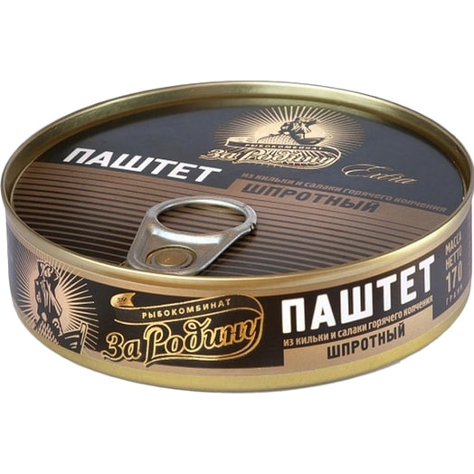 Паштет шпротный из кильки и салаки горячего копчения (ключ) 170г ж/б Россия За Родину