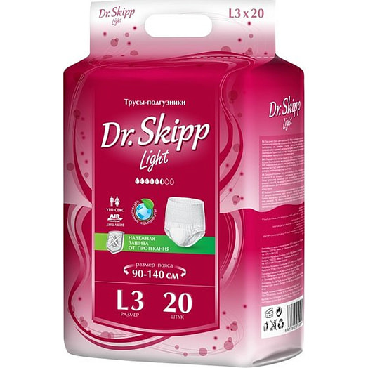 Подгузники-трусы для взрослых DR.SKIPP LIGHT р-р L-3 20 шт LINYI 2H HEALTHCARE CO. LTD Китай DR.SKIPP