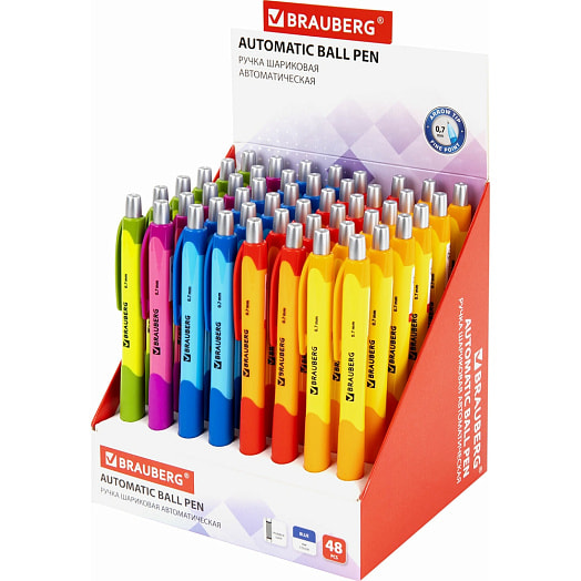 Ручка шариковая Brauberg синяя (автомат, корпус ассорти) арт.141546 Китай