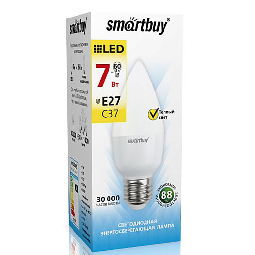 Лампочка c37-07w 3000 e27 арт.SBL-C37-07-30K-E27 Smartbuy Technology INC Китай Smartbuy