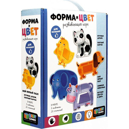 Пазл Форма и цвет Слон и друзья 20 элемента арт.OR06143 Оригами Группа Компаний Россия Baby Games