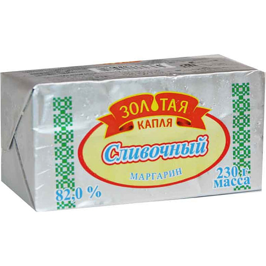 Маргарин Золотая капля Сливочный марка МТ 82% 230г твердый фольга Минский маргариновый Беларусь