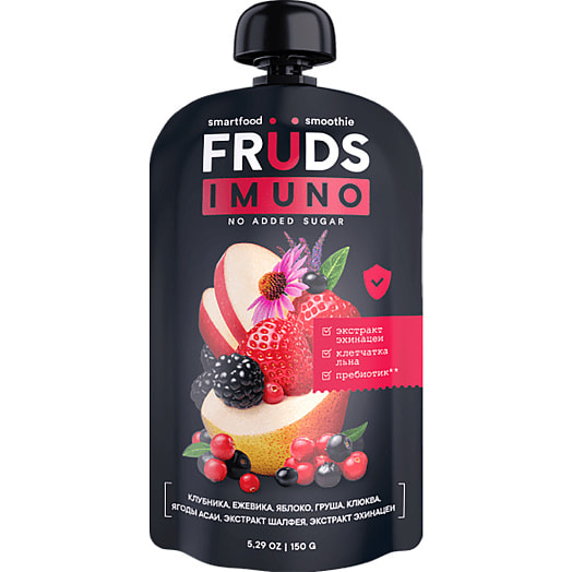 Пюре фруктовое FRUDS 150г пауч яблоко, груша, клубника, ежевика ЗАО Бобруйский бровар Беларусь SMARTFOOD SMOOTHIE FRUDS