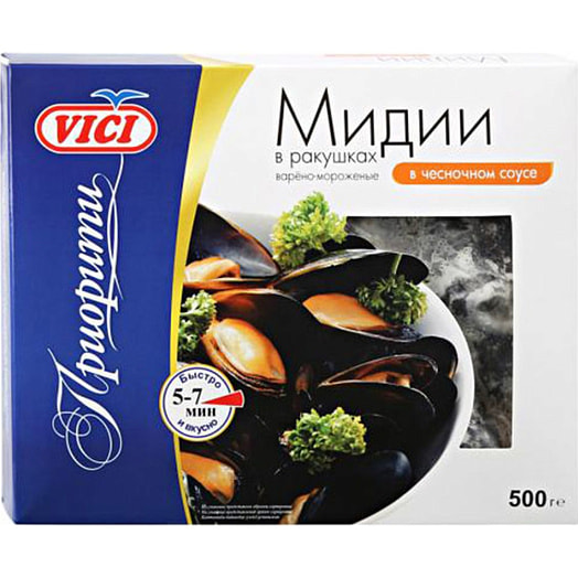 Мидии в ракушках в/м в чесночном соусе Приорити Vici 500г Литва