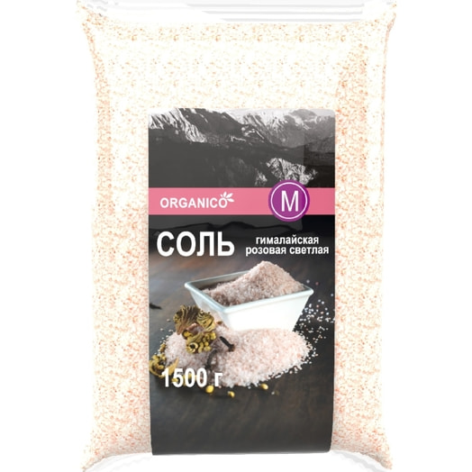 Соль гималайская розовая светлая каменная Organico M средняя 1.5кг Agro Hub International Пакистан