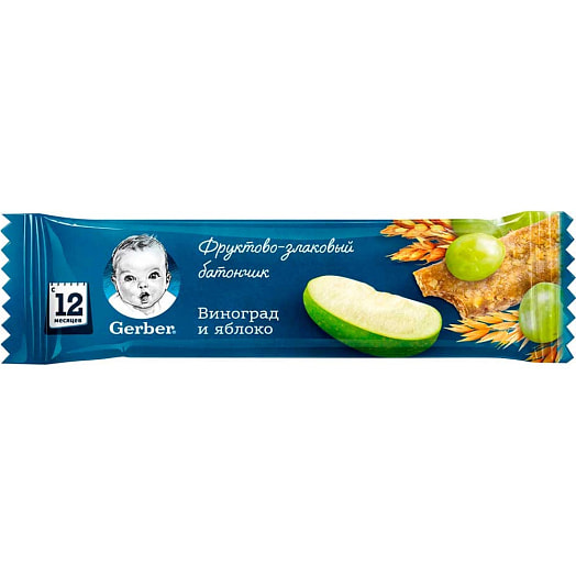 Злаковый батончик Gerber DoReMi 25г яблоко-виноград для дет/пит с 12мес Германия