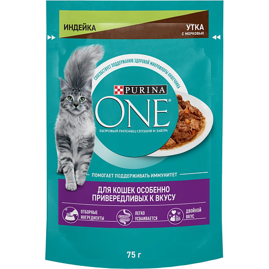 Корм Purina One для привередливых кошек 75г индейка, утка, морковь ООО Нестле Россия Россия Purina One