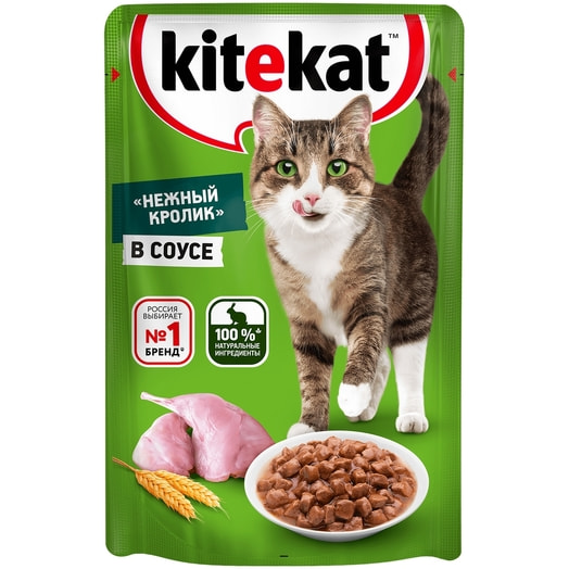 Корм Kitekat для взр кошек со вкусом кролика в соусе 85г пауч Марс Россия Kitekat