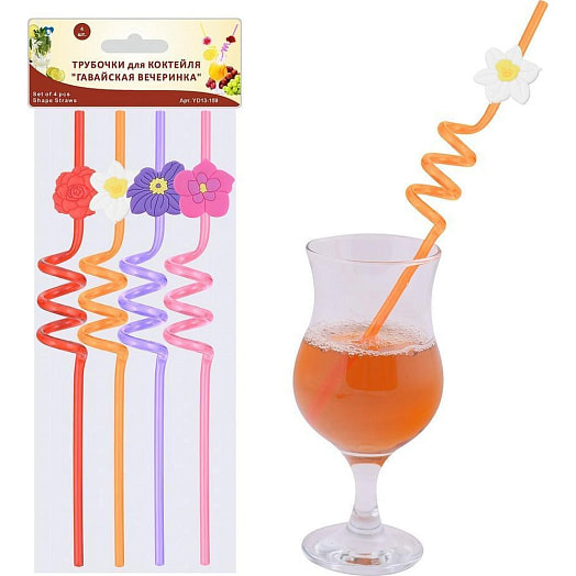 Трубочки для коктейля Гавайская вечеринка 4шт арт.YD13-159 Хоум Новэлтис Лимитед Китай Мон Ами