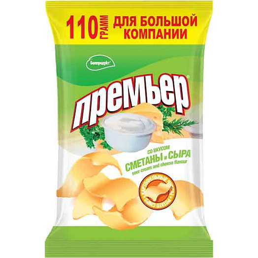 Чипсы картофельные Премьер 110г со вкусом сметаны и сыра ООО Белпродукт Беларусь