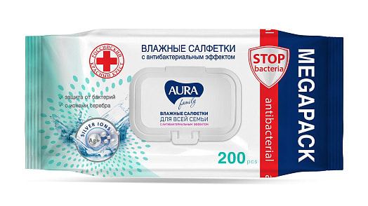 Влажные салфетки Aura для всей семьи 200шт (с крышкой) Коттон Клаб Россия AURA
