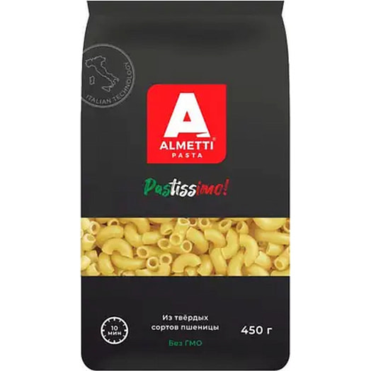 Макаронные изделия Almetti Рожки рифленые в/с гр А 450г Россия