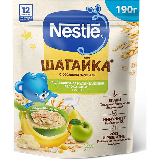 Каша мультизлаковая с овсяными хлопьями, яблоком, бананом и грушей для дет/пит. 190г с 12мес ООО Нестле Россия Россия