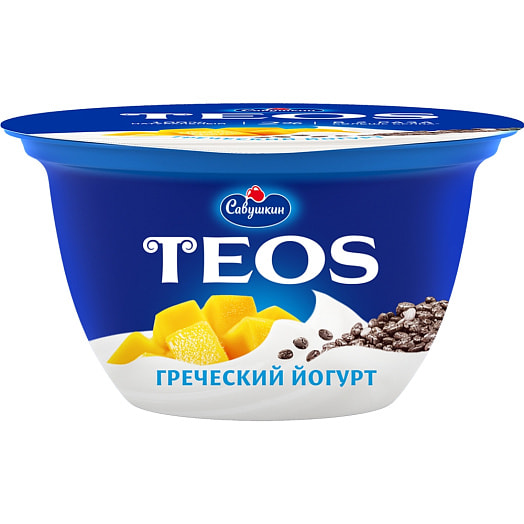 Йогурт Греческий TEOС 2% 140г пл/стак. манго-чиа Савушкин продукт Беларусь ТЕОС