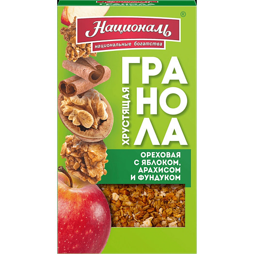 Гранола Националь ореховая хрустящая с яблоком и орехами 250г Россия
