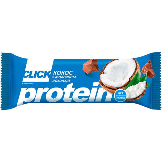 Батончик Click Кокос-протеин в молочном шоколаде 40г Россия