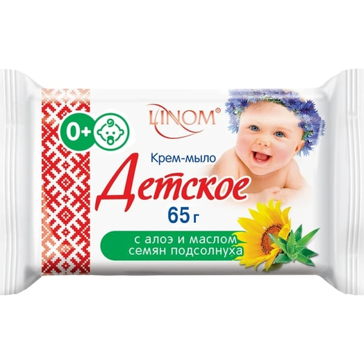 Крем-мыло детское с алоэ и маслом семян подсолнуха 65г ИПУП Мед-интерпласт Беларусь Linom