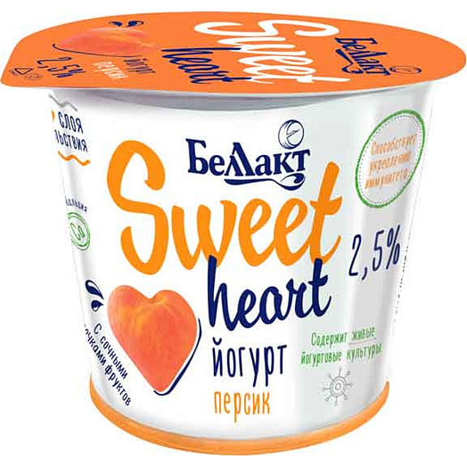 Йогурт Беллакт Персик 2.5% 150г пл/стак. Беларусь