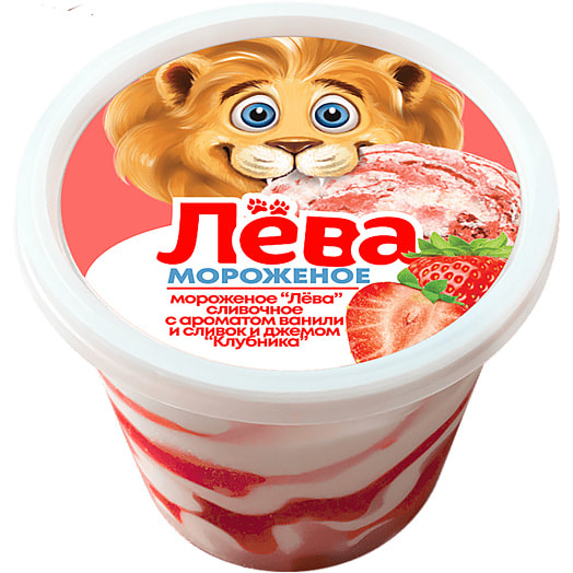 Мороженое Лёва 10% 250г сливочное с ар.ванили сливок и джем.Клубника Могилевская фабрика Беларусь