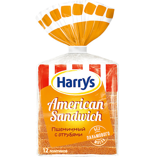 Хлеб Сандвичный Harrys 515г American Sandwich пшеничный с отрубями Россия