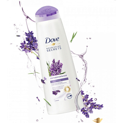 Шампунь для волос DOVE 380мл Густые и сильные Лаванда и розмарин Россия