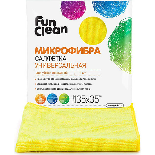 Салфетка сухая из микрофибры Fun Clean универсальная 35*35см (1шт) Россия