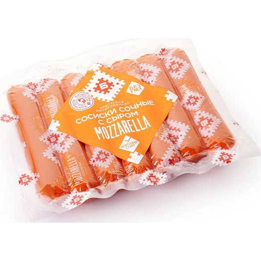 Сосиски Сочные с сыром Моцарелла в/с из мяса птицы в/у 370г ОАО Брестский мясокомбинат Беларусь Брестский Мясокомбин