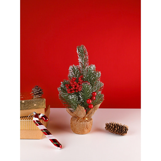 Декоративная ёлка в горшке Морозные ягоды 25см арт.НУ-1971 Китай