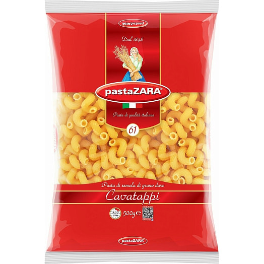 Макаронные изделия Pasta Zara 500г 61 рожки-спирали рифленые Россия