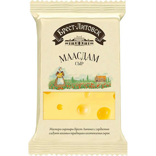 Сыр Брест-Литовск маасдам 45% 200г пл. полутвердый нарезка-брусок Савушкин продукт Беларусь Брест-Литовск
