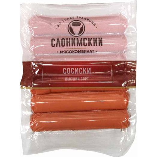 Сосиски свиные в/с 300г в/у вареные мясные Слонимский м/к Беларусь